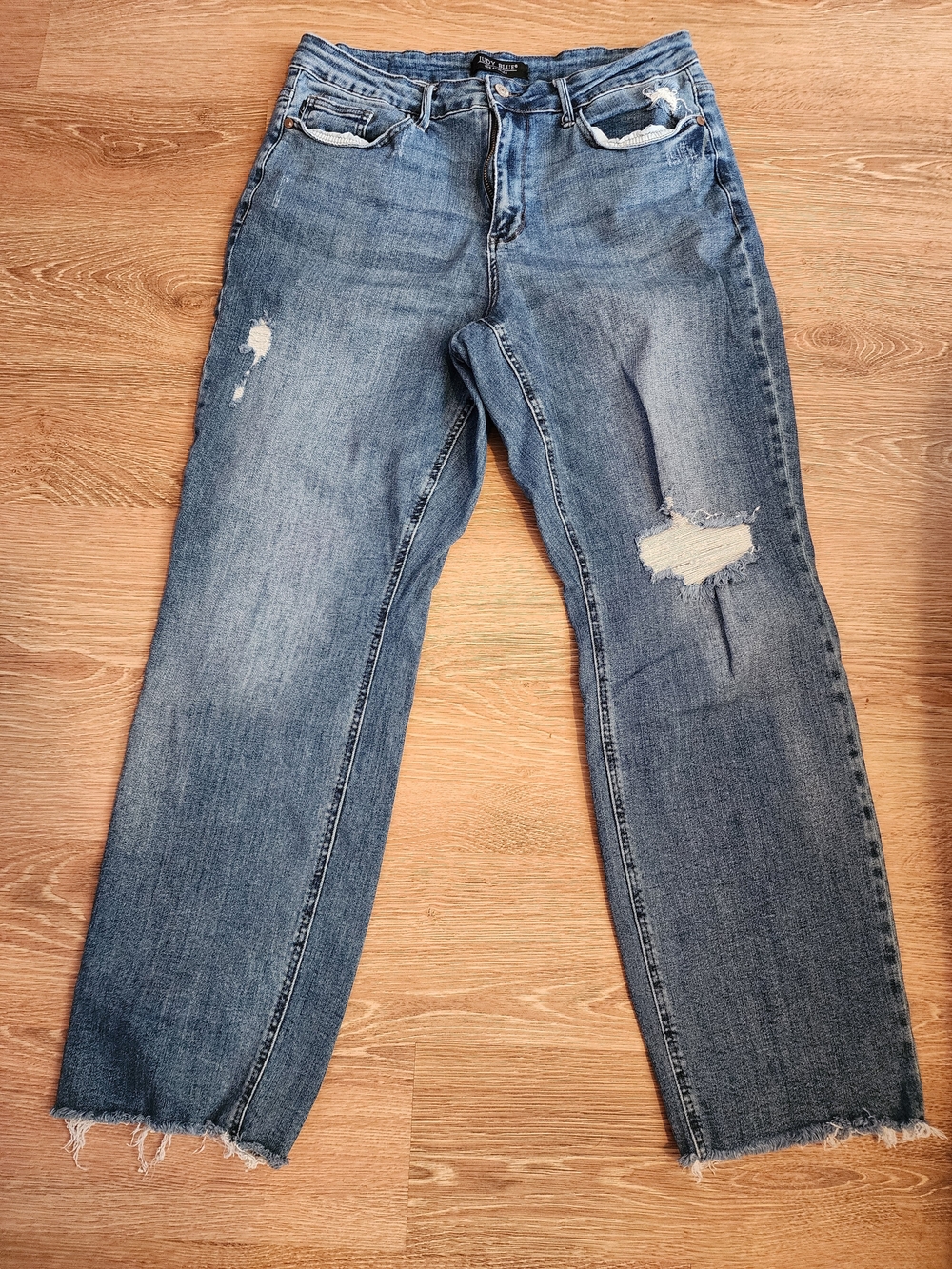Judy Blue Distressed Wide Leg Jeans Raw Hem Medium Wash Size 16W